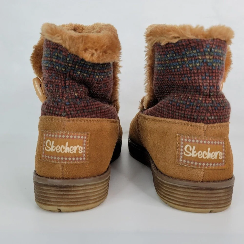 Skechers Ankle Boots Womens 9 Tan‎ Suede Faux Fur Lined 48677